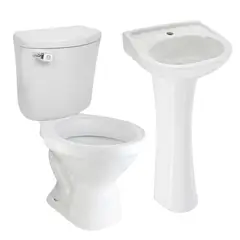 TREBOL - Taza Universal Blanca + Tanque Inodoro Rapid Jet Blanco + Pedestal para Lavamanos Universal Blanco + Lavamanos Sobre Pedestal Mancora Blanco