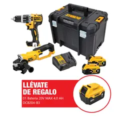 DEWALT - 01 Taladro Percutor Inalámbrico 1/2" + 01 Esmeril 4-1/2" Inalámbrico + Regalo 01 Batería 4.0Ah 20V