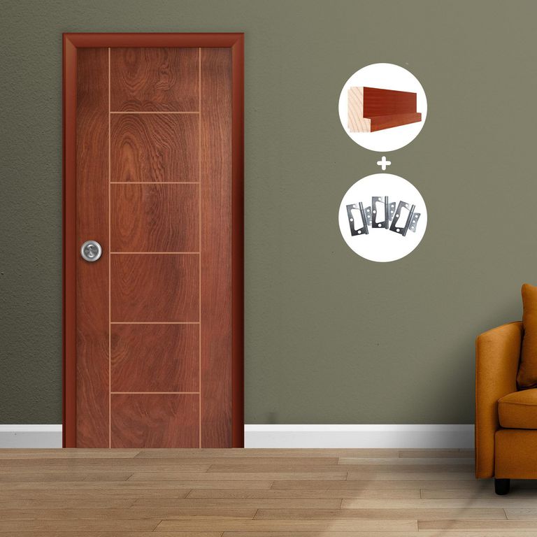 Combo Puerta Interior MDF Ópera Cedro Africano + Marco Teñido Cedro 30 x 59 x 2120 mm