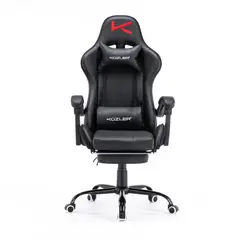 KUZLER - Silla Gamer Negra Masajeador Lumbar Reposapiés y Base Metalica RIK-101N