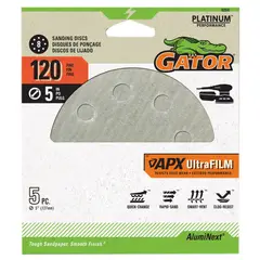 RUST OLEUM - Set 5 Discos de Lija Velcro Premium 5" Grano 120 Gator Platinum