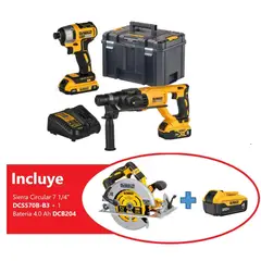 DEWALT - Rotomartillo+Atornillador de impacto+2 baterías+Caja de herramientas+REGALO Sierra+Bateria 4AH