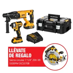 DEWALT - Kit Rotomartillo SDS Plus 2.6J + Atornillador de Impacto 1/4" 20V + 02 Baterías 2AH 5AH + Caja de Herramientas DCK260D1P1T + Regalo: Sierra Circular 7 1/4" 20V XR 5500PM Baretool DCS570B