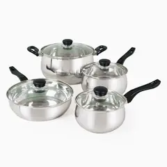 OSTER - Juego de Ollas 8 Piezas Acero Inoxidable Rametto Plateado