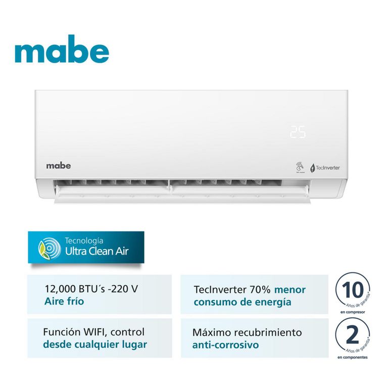 Aire Acondicionado 220v 12000 BTU INVERTER Blanco