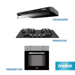 MABE - Combo Campana Utilitaria CMU6020PB0 + Cocina Empotrable PM6045GV0 + Horno Empotrable Eléctrico HM6028EYAI0