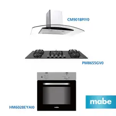 MABE - Combo Campana Decorativa CM9018PIY0 + Cocina Empotrable PM8655GV0 + Horno Empotrable Eléctrico HM6028EYAI0