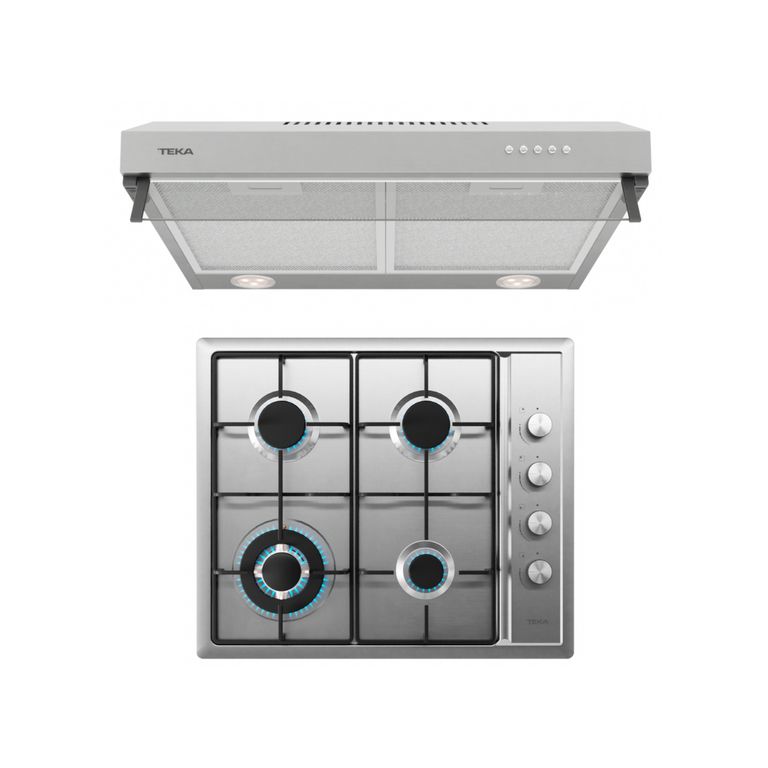 Combo Cocina Empotrable 4 Hornillas + Campana Extractora Duetto Plus Inox