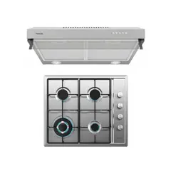 TEKA - Combo Cocina Empotrable 4 Hornillas + Campana Extractora Duetto Plus Inox