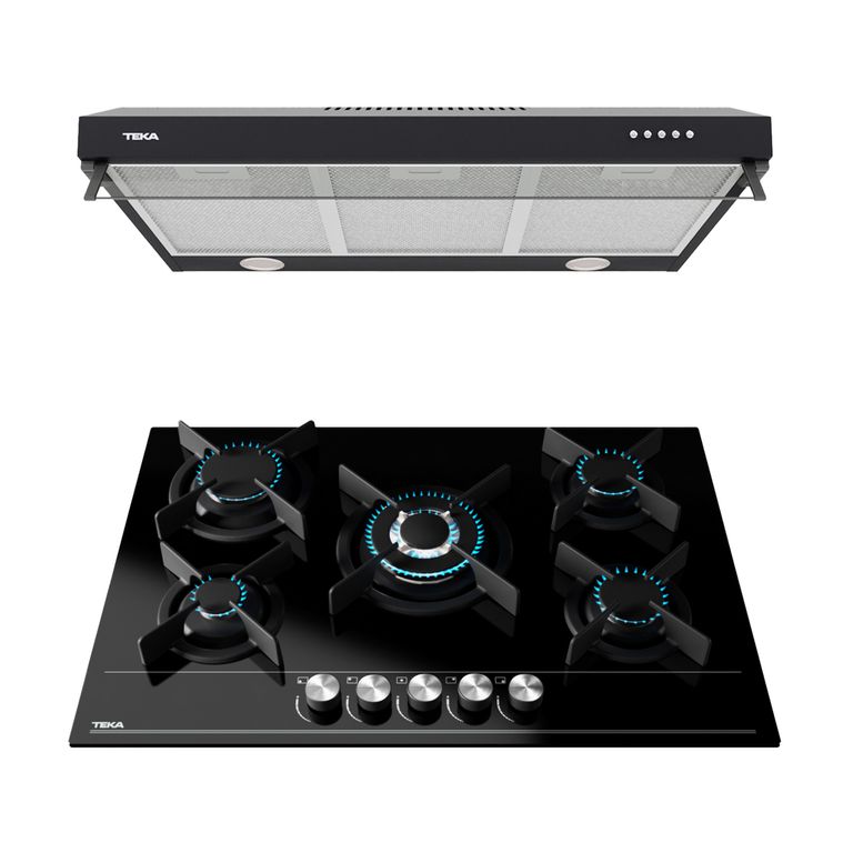 Combo Encimera Empotrable + Campana Extractora 75cm Duetto Negro