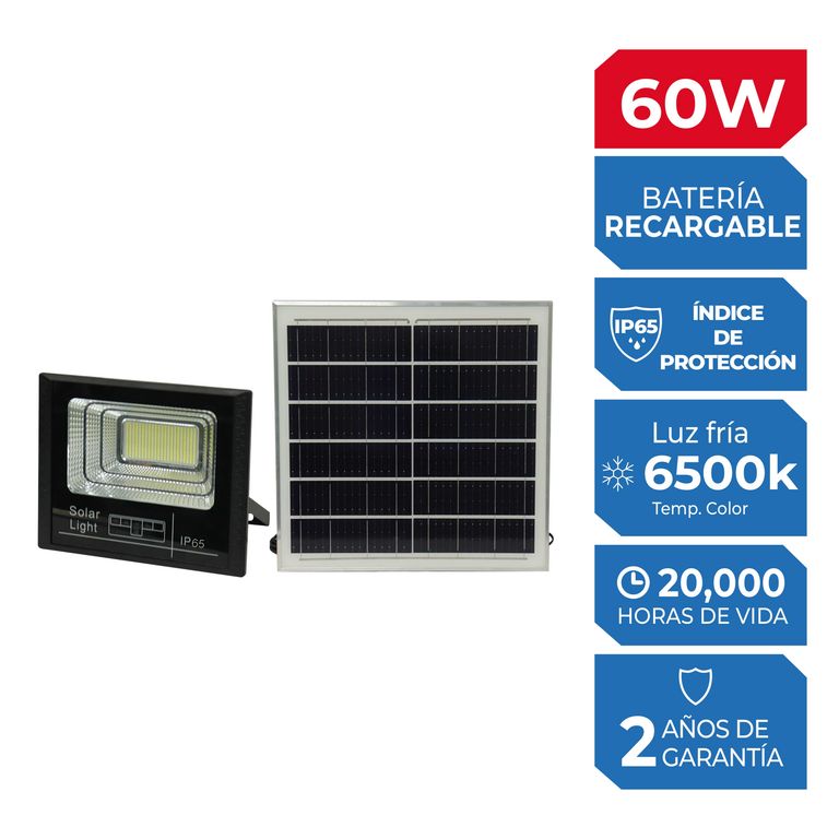 Reflector con Panel Solar 60W Luz Fría