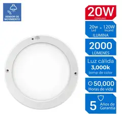 ILUMA - Downlight Luz Cálida 20W con Sensor de Movimiento Blanco