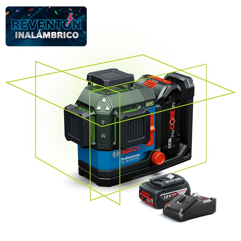 Nivel Láser GLL 18V-120-33 CG + Cargador GAL 18V-40 de 18V + Batería de Iones de Litio 18V GBA 18V 4.0Ah.