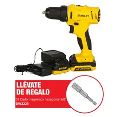 STANLEY - Taladro Atornillador 12V 1500RPM + 01 Bat 1.5AH + 01 Dado Hexagonal Pulgada 1/4 x 3/8 Largo