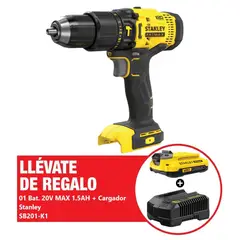 STANLEY - Taladro Percutor 1/2" 20V MAX + Batería 1.5AH 20V MAX + Cargador SCD711B-K3