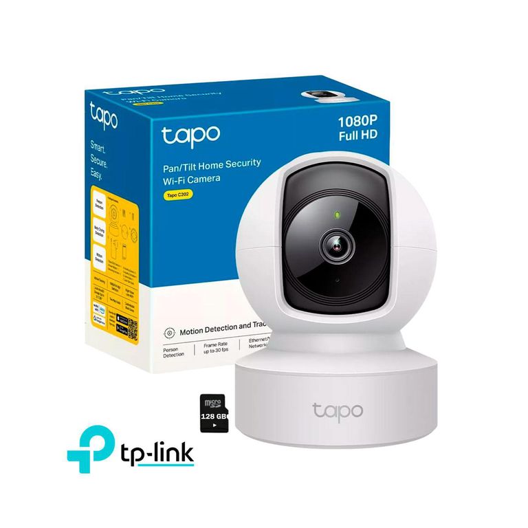 Tp-Link Cámara Seguridad Tapo C202 FHD Sonido Bidireccional 360 Alarma+SD128GB