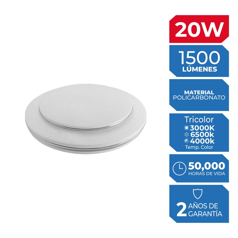 Plafón Glacial 3 Luces 48W Con Control