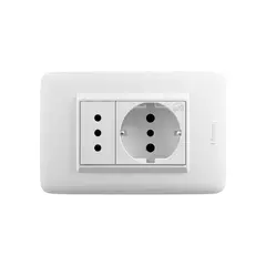 BTICINO - Toma Schuko 16A + Toma 3 en Línea 10A Domino Sencia Plus Blanco