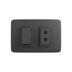 BTICINO - Interruptor Unipolar 10AX+Tomacorrientes Universal 2P 15/16A Domino Sencia Plus Negro