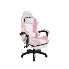 BONNO - Silla Gamer con Reposapiés BYD Blanco/Rosado