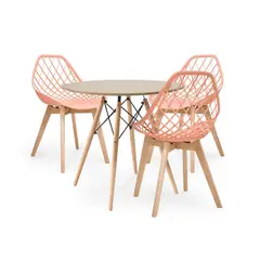 BONNO - Set de Comedor Mesa + 3 Sillas Sahara Rosa