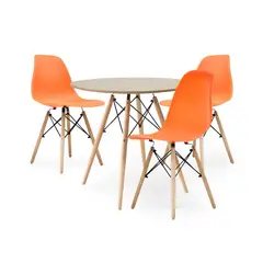 BONNO - Set de Comedor Mesa Madera + 3 Sillas Toronto Naranja