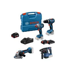 Bosch - Taladro Percutor Profesional + Batería de iones de litio 18V + Amoladora Angular Inalambrica 5" 18V Sin Batería + Rotomartillo GBH 185-LI