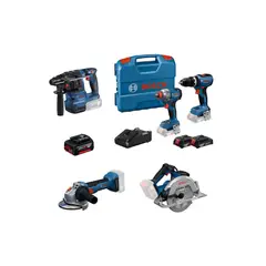 Bosch - Taladro Percutor Profesional + Batería de iones de litio 18V + Amoladora Angular Inalambrica 5" 18V Sin Batería + Rotomartillo GBH 185-LI + Sierra Circular GKS 18V