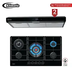 Klimatic - COMBO ENCIMERA A GAS VULCANO5 + CAMPANA VOLENDAM BK 90CM