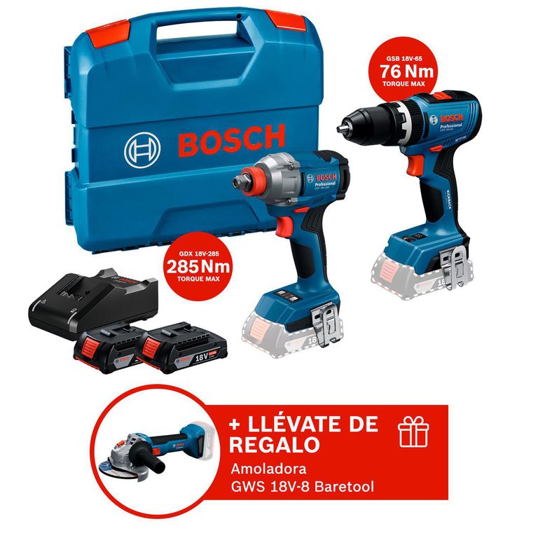 COMBO Inalámbrico Taladro GSB18V-65 + Llave de impacto GDX18V-285 REGALO: Amoladora GWS 18V-8