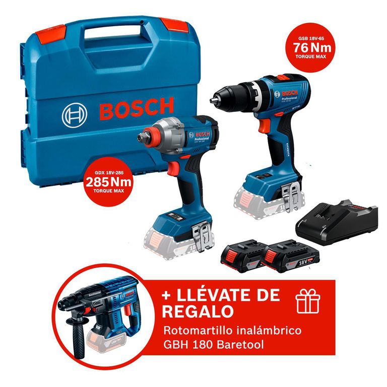 COMBO Inalámbrico Taladro GSB18V-65 + Llave de impacto GDX18V-285 REGALO: Rotomartillo GBH180