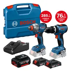 Bosch - Taladro Percutor 18V + Llave de Impacto + 3 Baterías + Cargador + Maletín