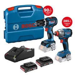 Bosch - Taladro Percutor + Llave de Impacto + 2 Baterías 2 Ah + Cargador + Maletín plástico