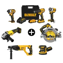 DEWALT - Taladro +2 Bat +Cargador +Maleta +Amoladora +Sierra +Rotomart +Atornillador +Lijadora +Llave Impact