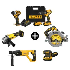 DEWALT - Taladro +2 Baterias +Cargador +Maleta +Amoladora +Sierra +Rotomartillo +Atornillador +Lijadora