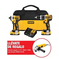 DEWALT - Taladro Percutor 1/2 Atornillador de Impacto 1/4 20V Xr Esmeril Angular 4 1/2 DCK287D2-K24