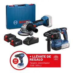 Bosch - Combo Inalámbrico Amoladora GWS 18V-8 + Rotomartillo GBH 185 + Bats. 4Ah + REGALO:Taladro GSB 185-LI