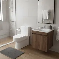 SENSI DACQUA - Mueble de Baño Vanitorio Bonsai Marrón + WC Inodoro One Piece Vittoria Blanco