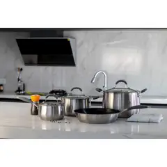 JUST HOME COLLECTION - Juego de Ollas Acero Inoxidable 7 Piezas