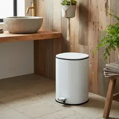 JUST HOME COLLECTION - Papelera Cilíndrica con Pedal Blanca 5L