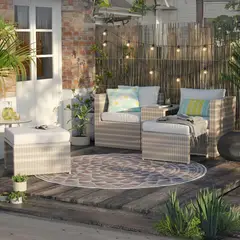 JUST HOME COLLECTION - Juego de Living de Terraza Modular 4 Personas Ratán Pipa