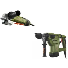 BAUKER - Esmeril Angular 4 1/2" 820W + Rotomartillo Eléctrico SDS-Plus 1500W + Accesorios + Maletín