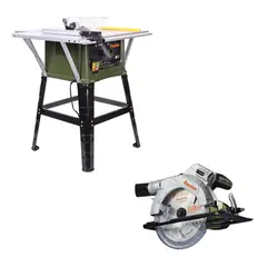 BAUKER - Sierra Circular Eléctrica 7 1/4" 1300W + Sierra de Banco Eléctrica 10" 1500W