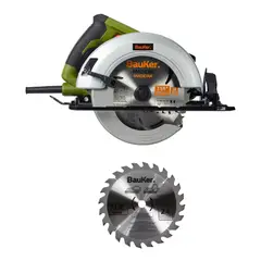 BAUKER - Sierra Circular Eléctrica 7 1/4" 1800W + Disco para Madera 7 1/4" 24 Dientes