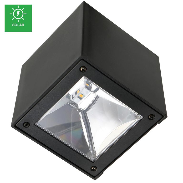 Aplique Solar Led Cubik Luz Cálida Negro Luz Cálida
