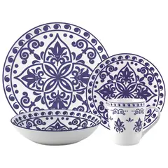 JUST HOME COLLECTION - Juego de vajillas Porcelana Piedras Azul 16 Piezas