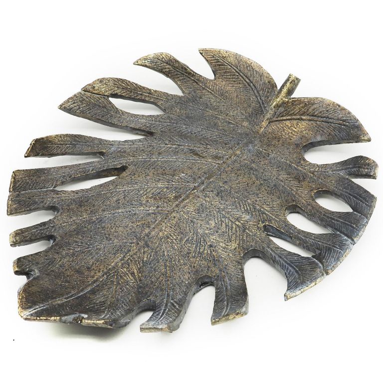 Adorno Hoja Poliresina Café 27x4x23cm