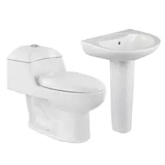 SENSI DACQUA - Lavamanos Sobre Pedestal Florencia Blanco + Pedestal para Lavamanos Florencia Blanco + WC Inodoro One Piece Lara Blanco