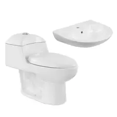 SENSI DACQUA - Lavamanos Sobre Pedestal Florencia Blanco + WC Inodoro One Piece Lara Blanco