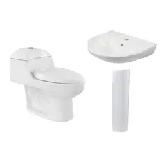 SENSI DACQUA - WC Inodoro One Piece Lara Blanco + Pedestal para Lavamanos Florencia Blanco + Lavamanos Sobre Pedestal Florencia Blanco